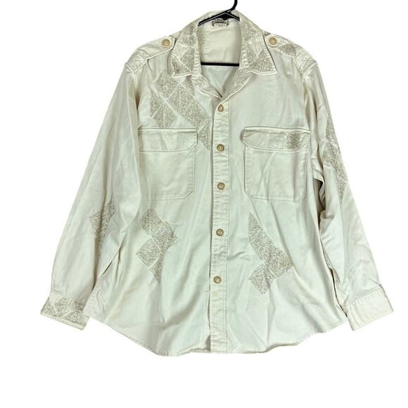 Polo Ralph Lauren Womens Shirt Winter Cream Beaded Twill Denim Button Down XXL - Picture 1 of 13